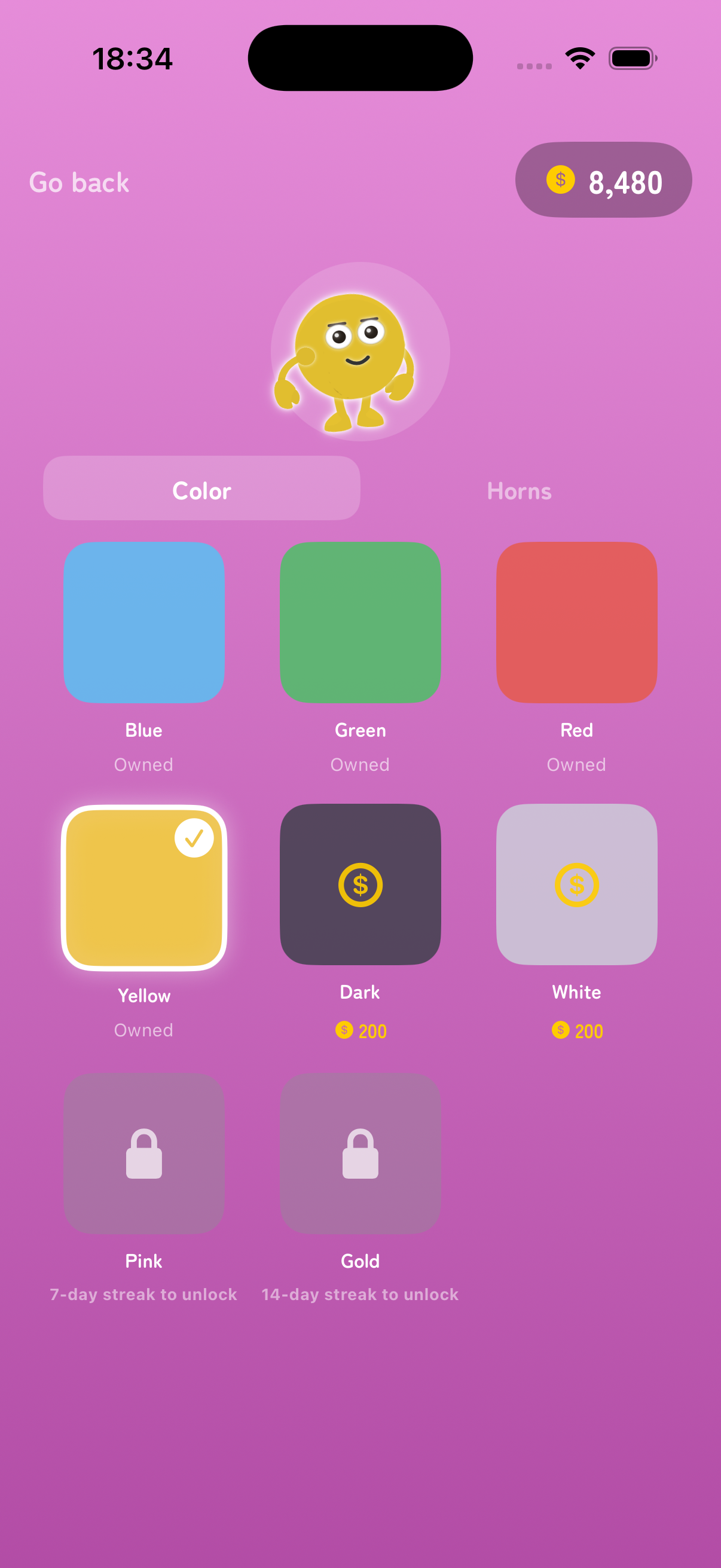 Customize shop: change character colors